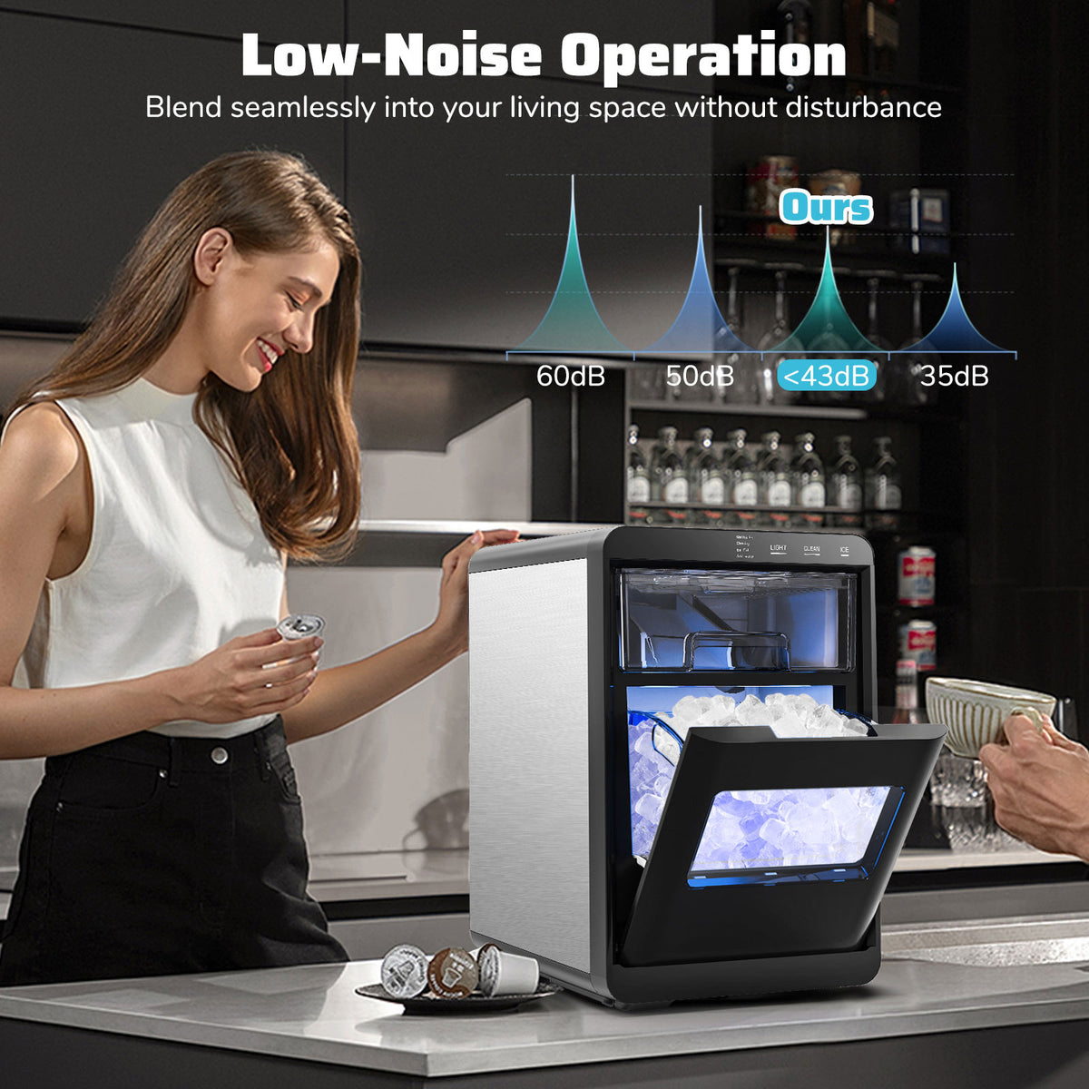 44 lbs/Day Countertop Nugget Ice Maker Soft Chewable Pellet Ice