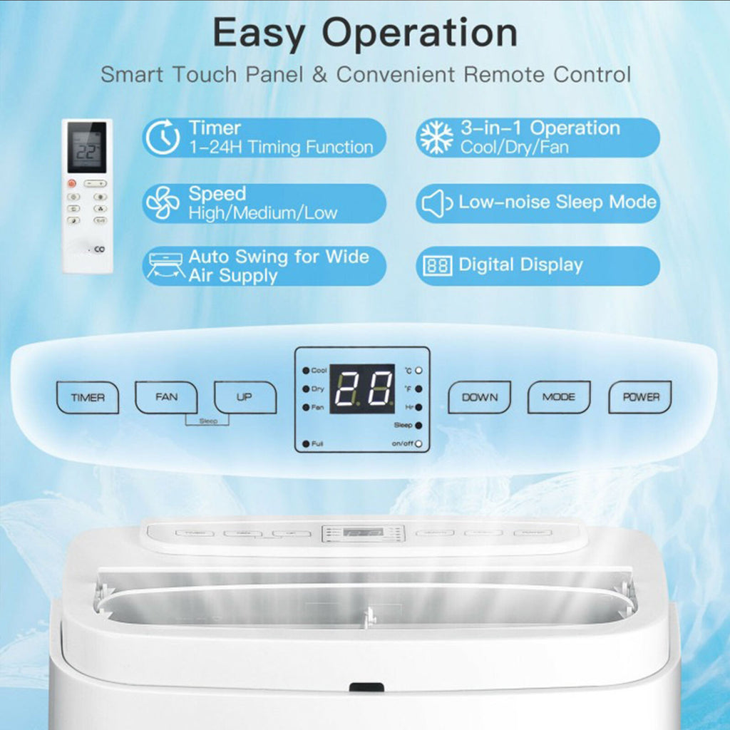 9,000 BTU ASHRAE 3-in-1 Portable Air Conditioner with Remote Control & Dehumidifier