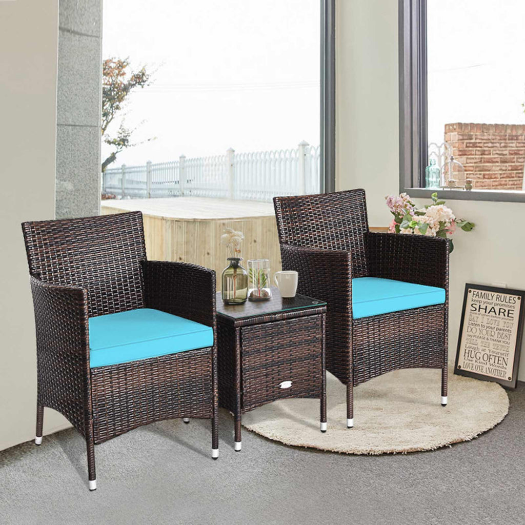 3-Piece Outdoor Wicker Patio Furniture Set with Cushions