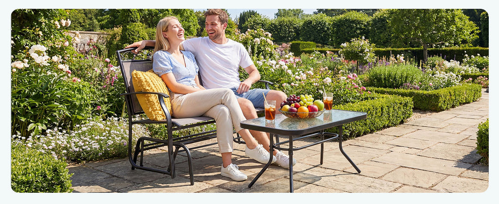 2-Piece Outdoor Glider Loveseat Set with Tempered Glass Table