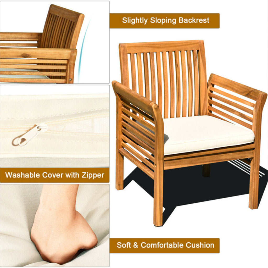 4-Piece Acacia Wood Patio Conversation Set with Coffee Table