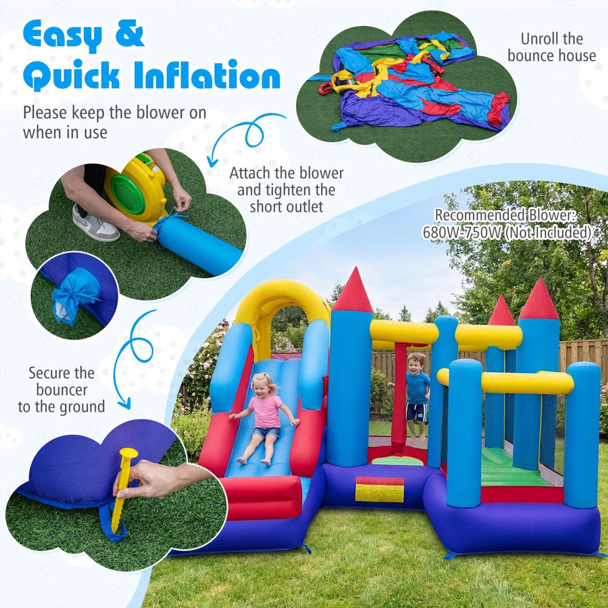 4-in-1 Kids Inflatable Bounce House with Slide