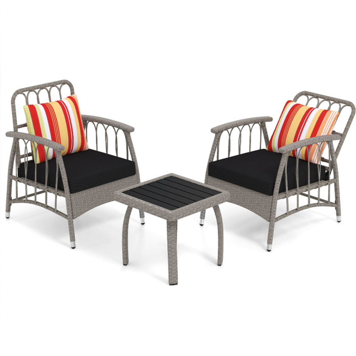 3-Piece Outdoor Wicker Bistro Set with Adjustable Reclining Chairs