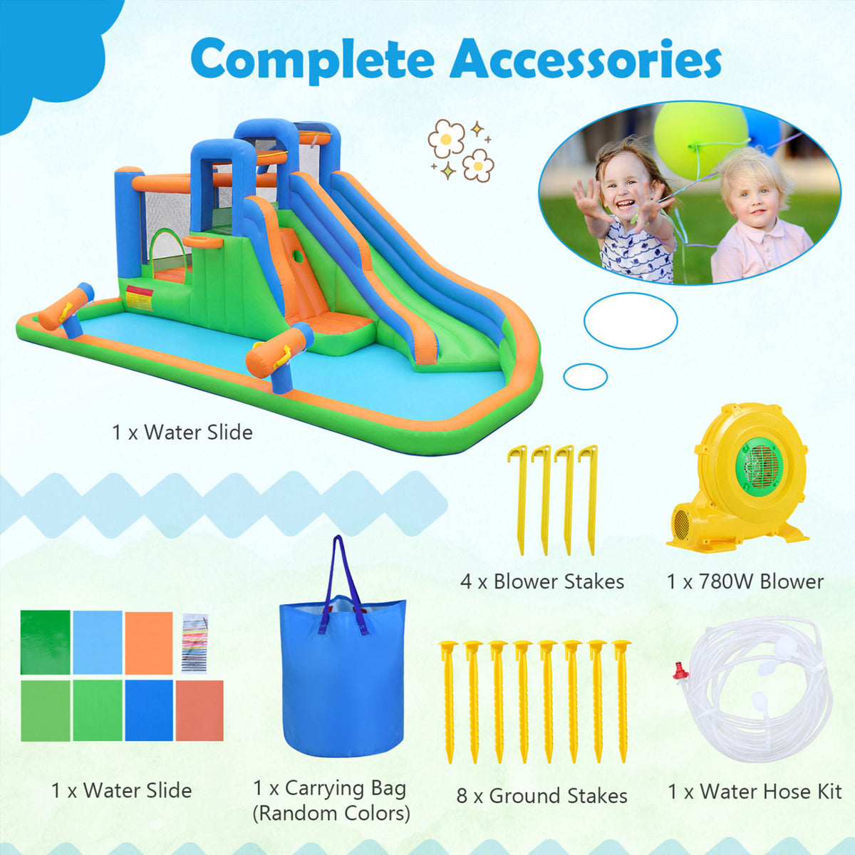 Kids Inflatable Water Slide Park with Splash Pool