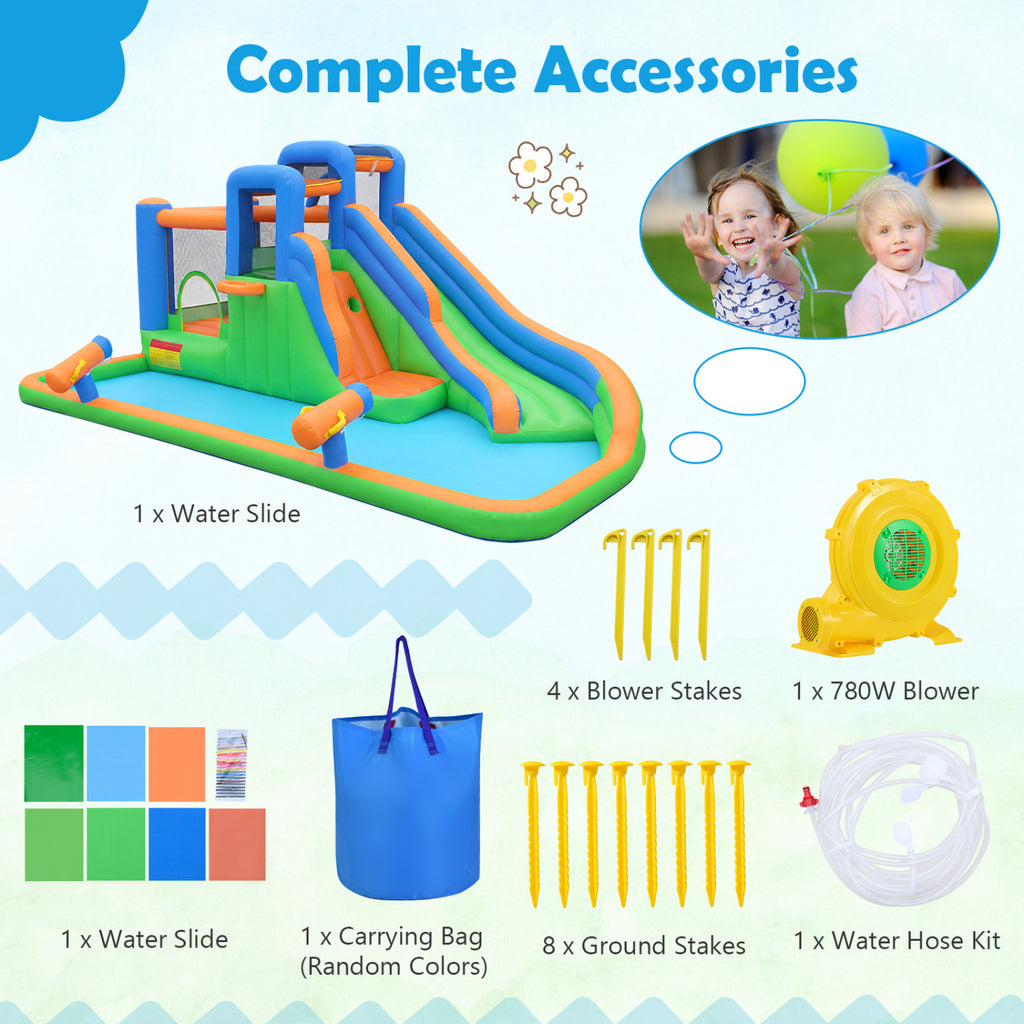 Inflatable Water Slide Park with with 780W Blower and Splash Pool for Yard Party