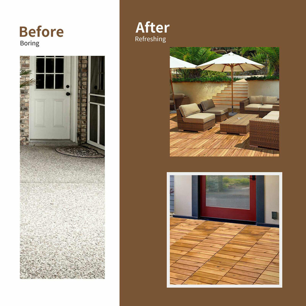 27-Piece 12×12in Acacia Wood Interlocking Deck Tiles
