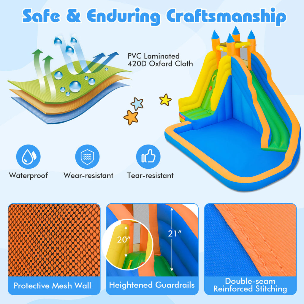 Kids Inflatable Water Slide with Climbing Wall & Splash Pool