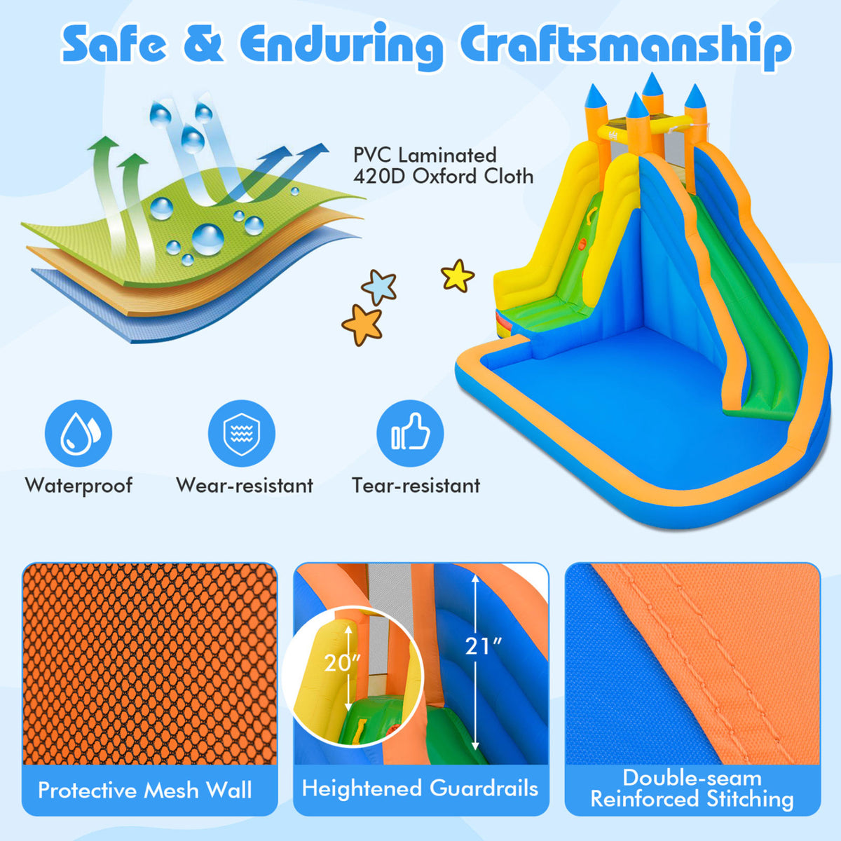 Kids Inflatable Water Slide with Climbing Wall & Splash Pool