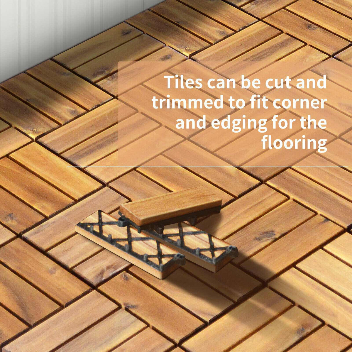 27-Piece 12×12in Acacia Wood Interlocking Deck Tiles