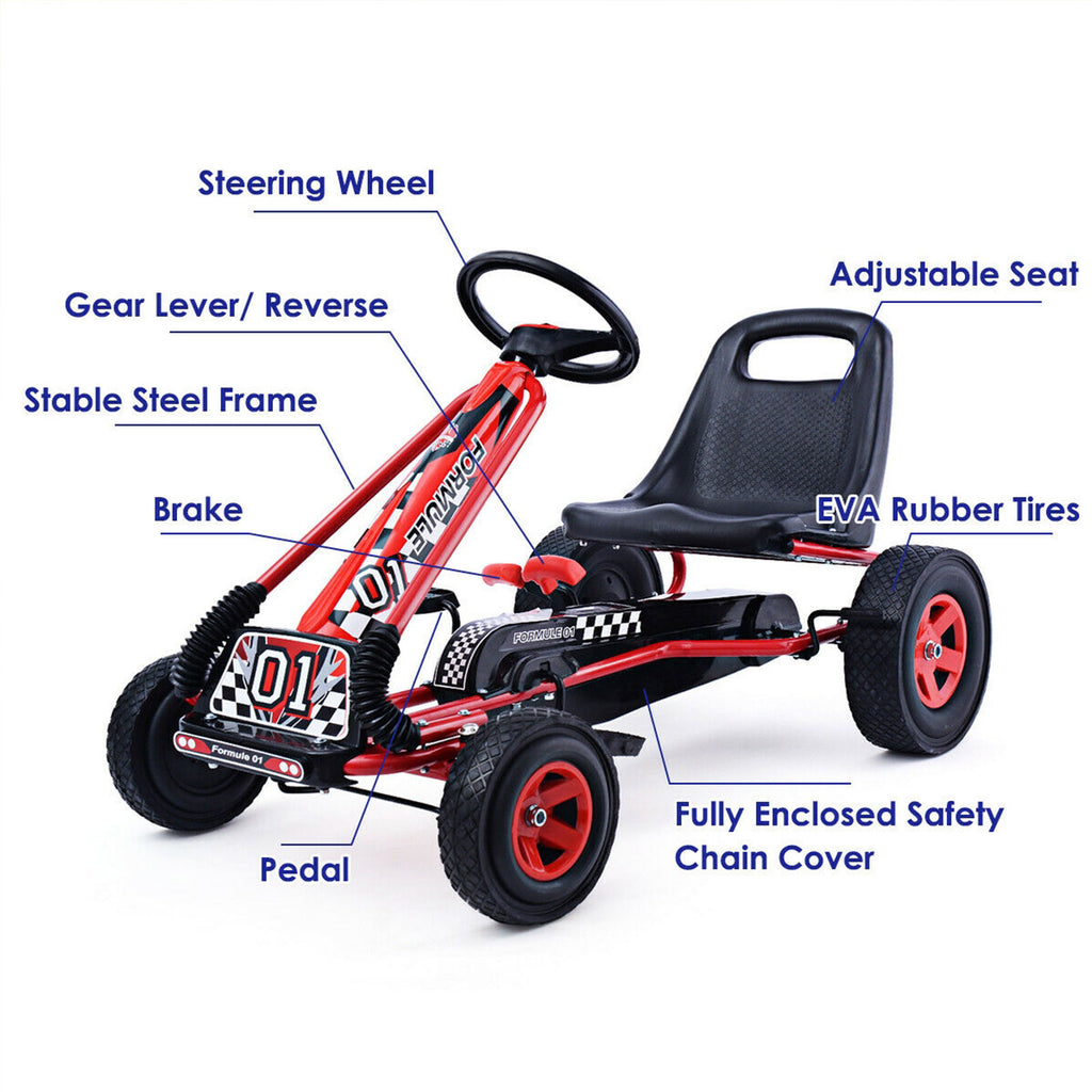Kids Pedal Go-Kart with Adjustable Seat | 4 Wheel Ride On