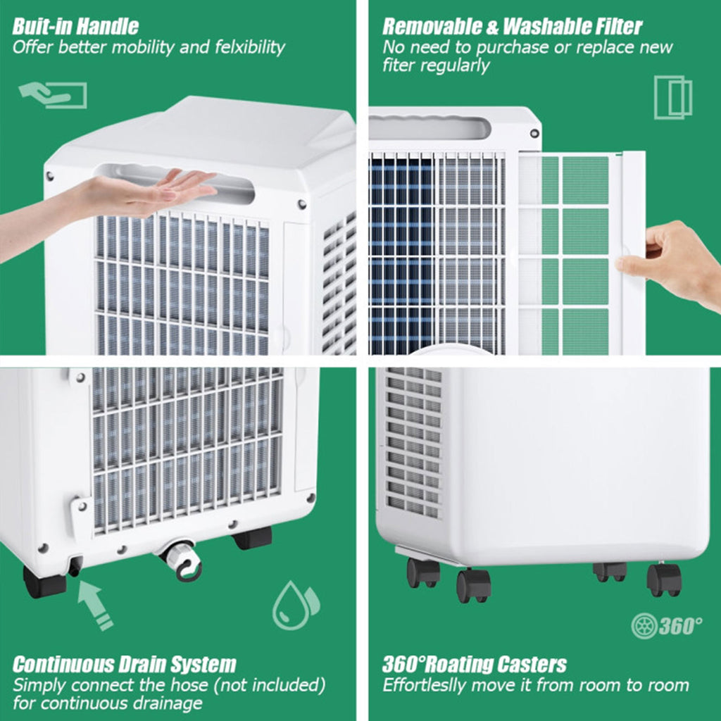 9,000 BTU 3-in-1 Portable Air Conditioner with Remote Control & Dehumidifier