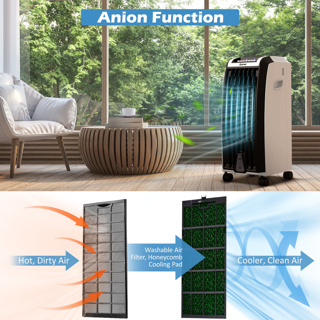 Portable Evaporative Air Cooler with 3 Wind Modes and Timer for Home Office