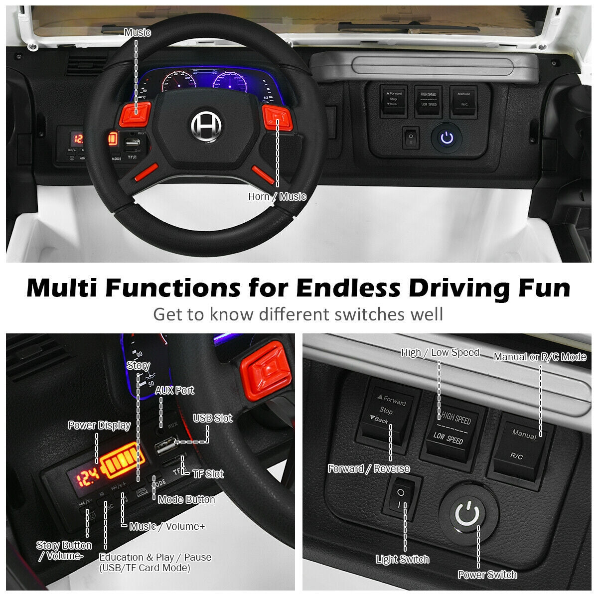 12V 2-Seater Ride on Car Truck with Remote Control and Storage Room