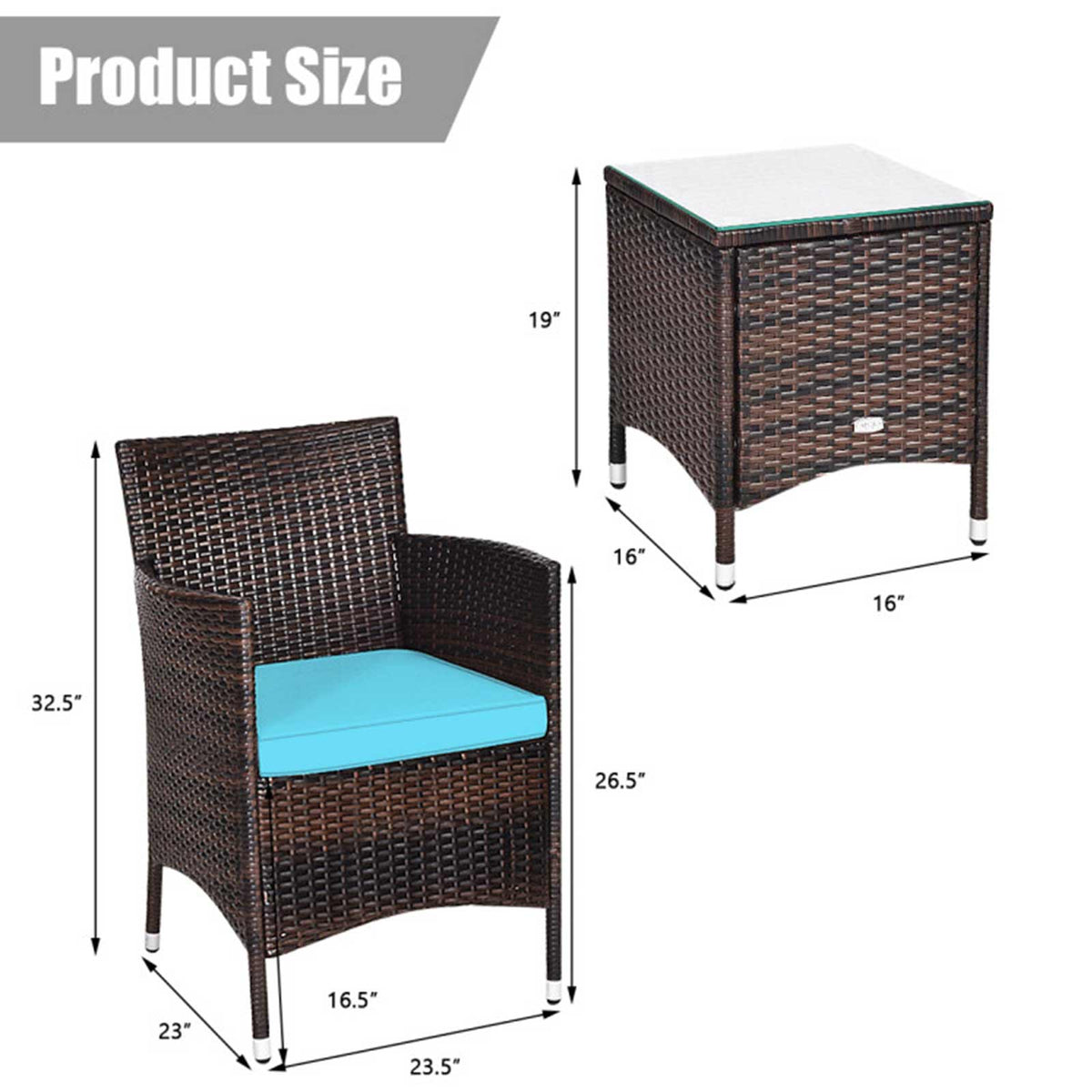 3-Piece Outdoor Wicker Patio Furniture Set with Cushions