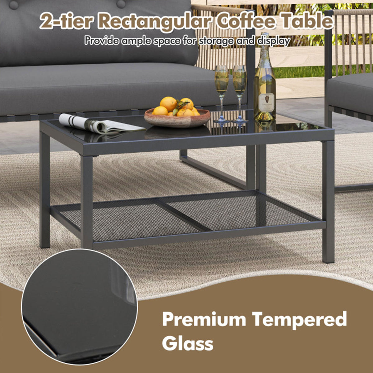 4-Piece PE Wicker Patio Conversation Set with Coffee Table
