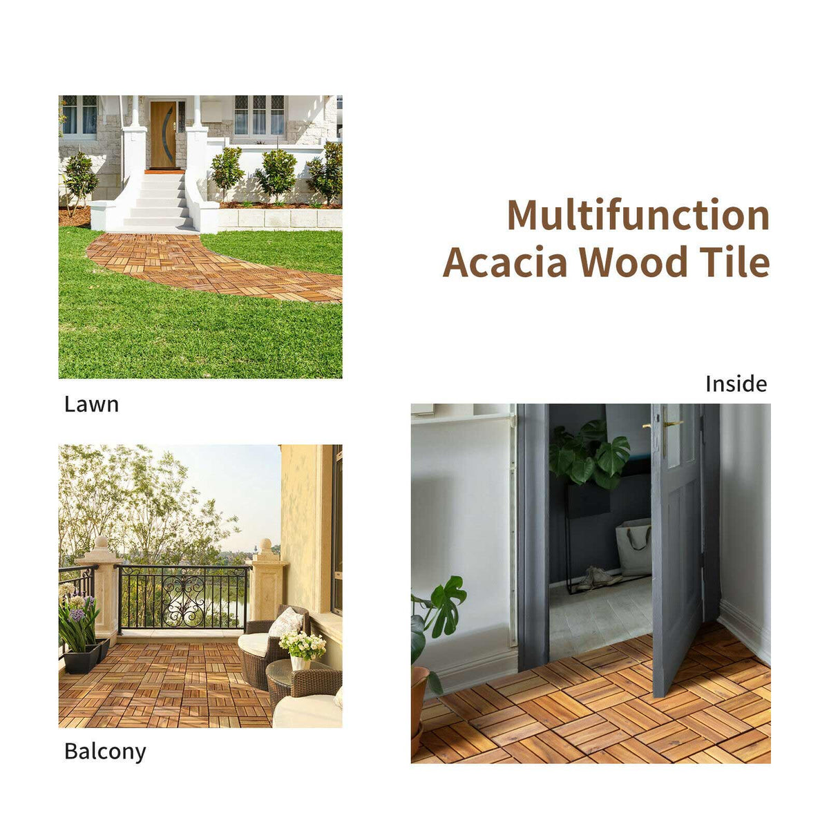 27-Piece 12×12in Acacia Wood Interlocking Deck Tiles