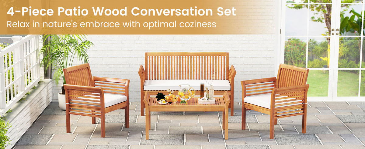 4-Piece Acacia Wood Patio Conversation Set with Coffee Table