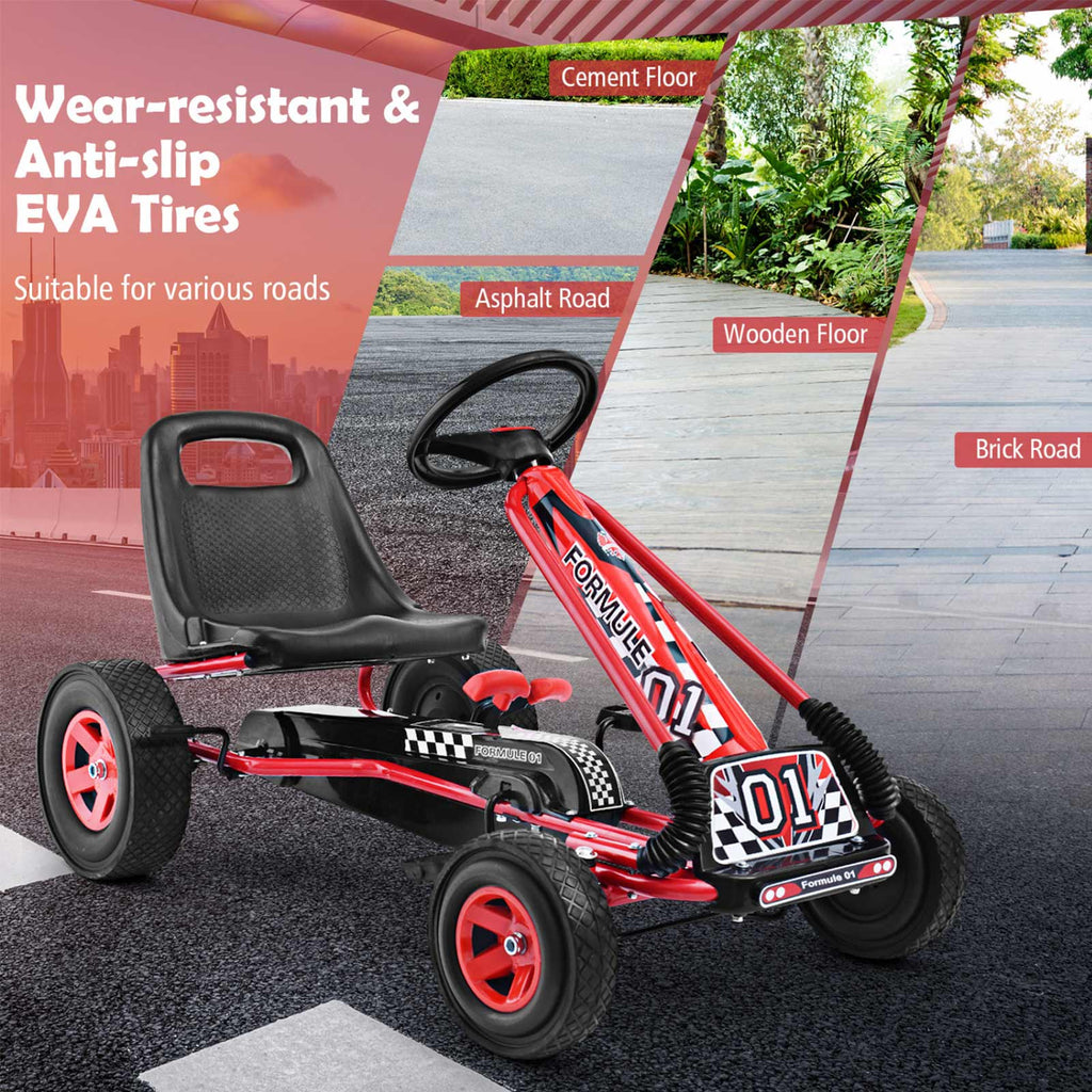 Kids Pedal Go-Kart with Adjustable Seat | 4 Wheel Ride On