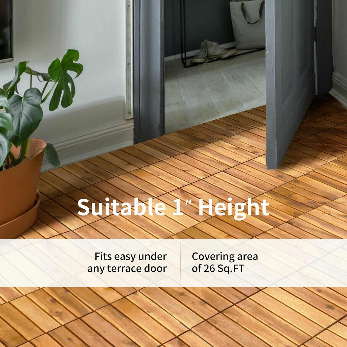 27-Piece 12×12in Acacia Wood Interlocking Deck Tiles