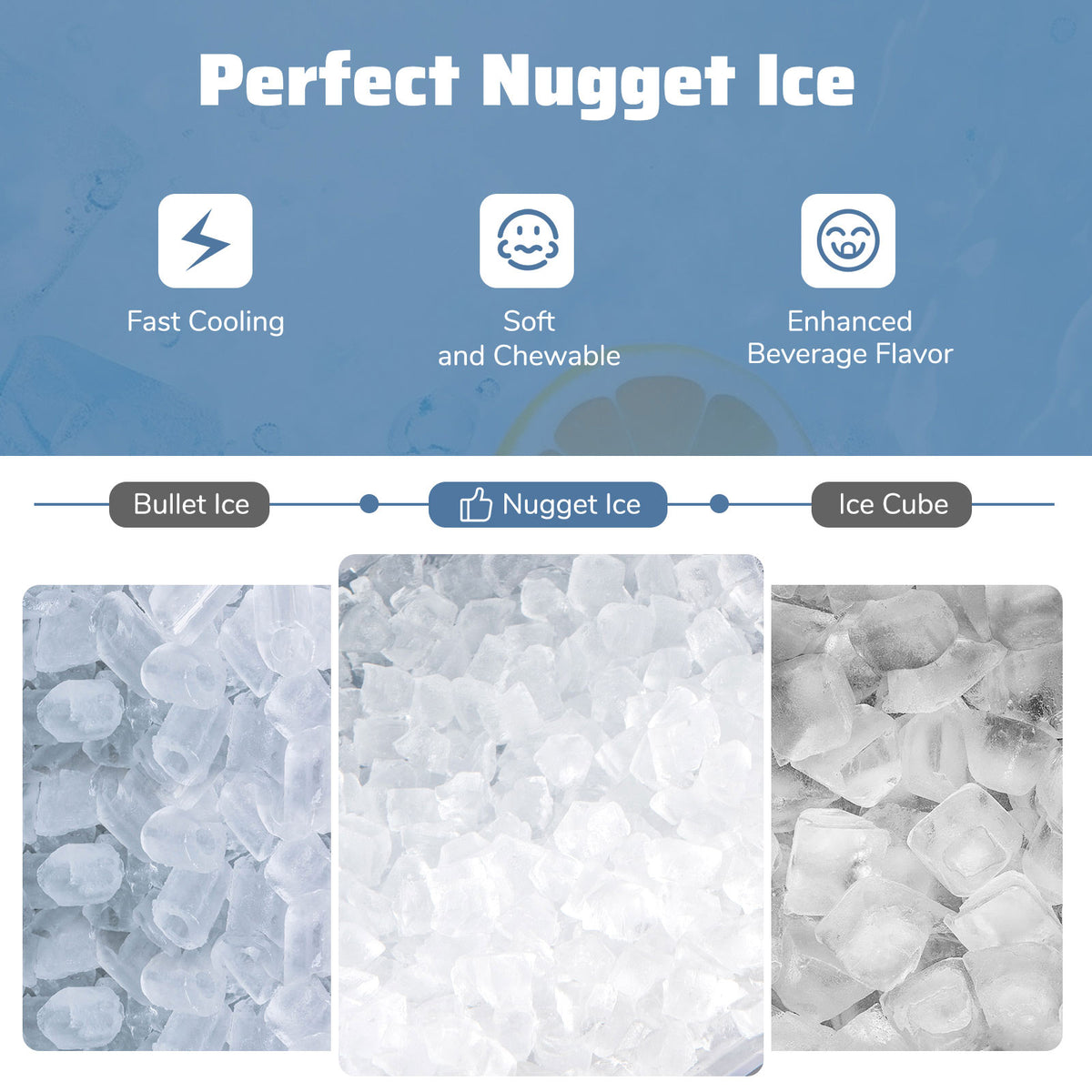 44 lbs/Day Countertop Nugget Ice Maker Soft Chewable Pellet Ice