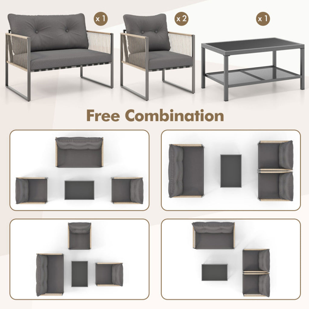 4-Piece PE Wicker Patio Conversation Set with Coffee Table