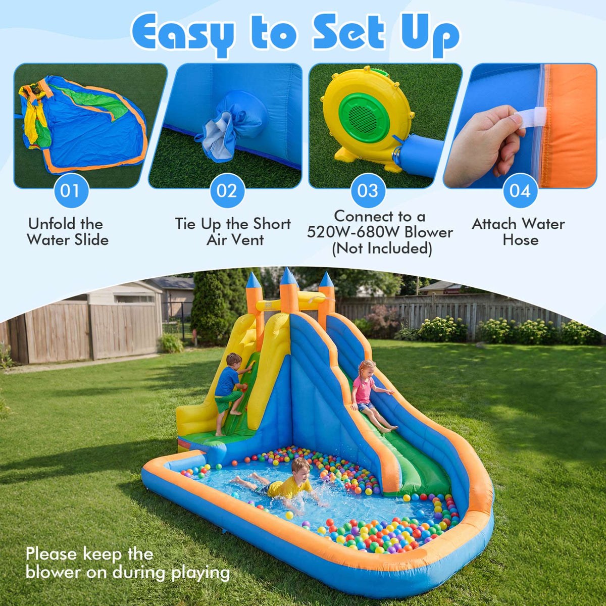 Kids Inflatable Water Slide with Climbing Wall & Splash Pool