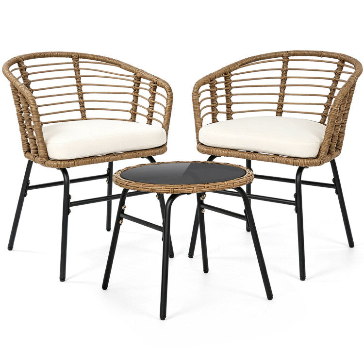 3 Pieces Outdoor Patio Furniture Set with Soft Cushions