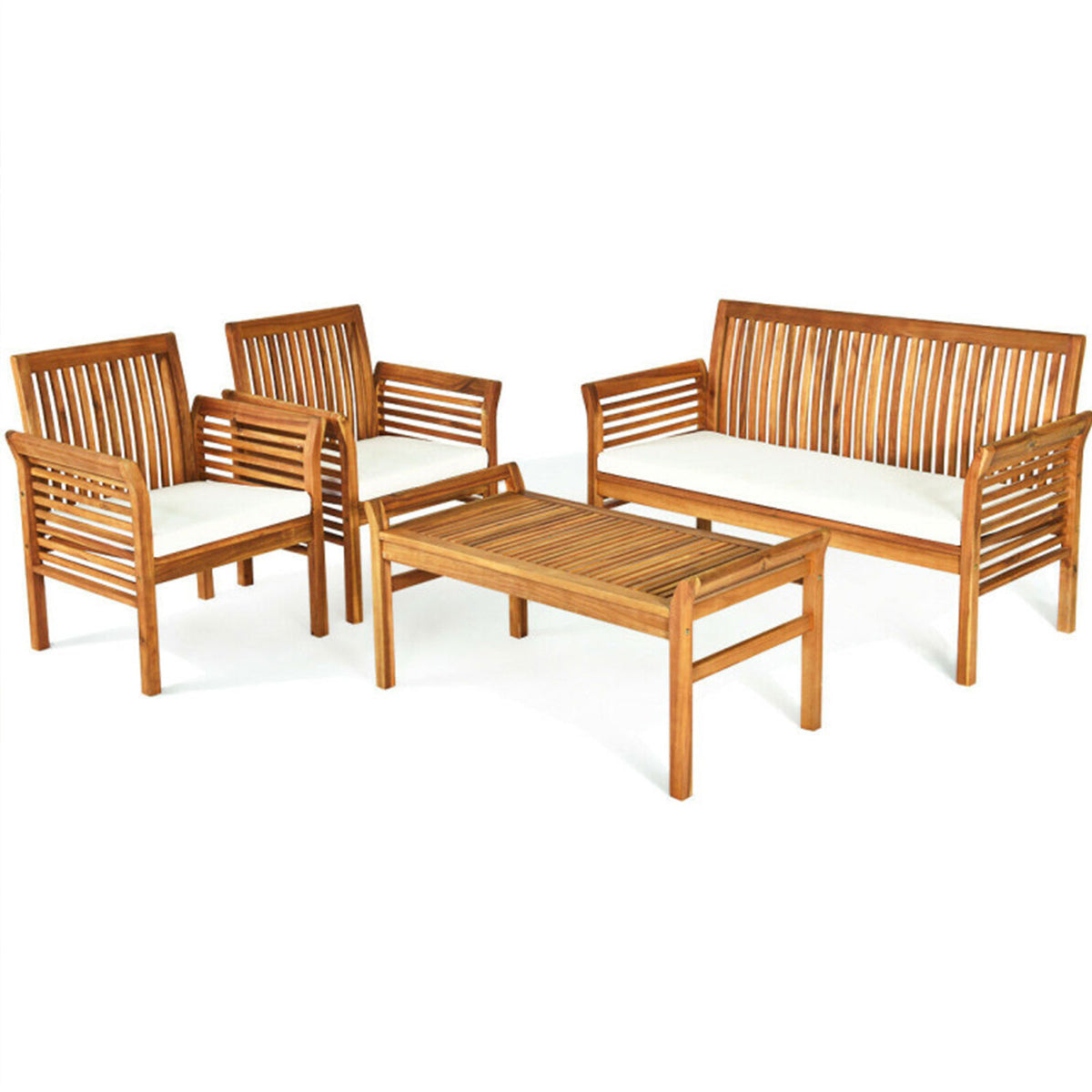 4-Piece Acacia Wood Patio Conversation Set with Coffee Table
