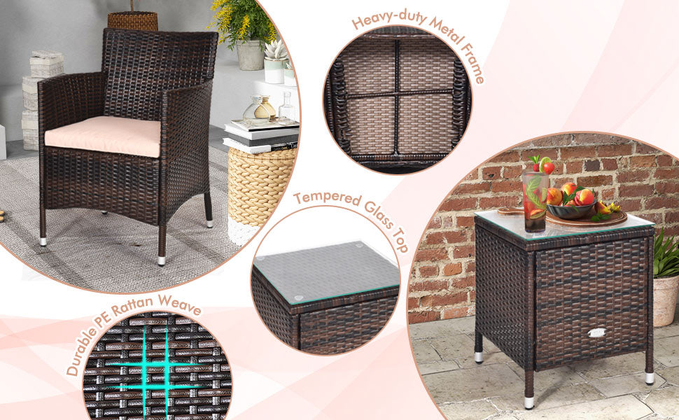 3-Piece Outdoor Wicker Patio Furniture Set with Cushions