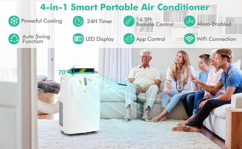 12000 BTU(Ashrae) Portable Air Conditioner with Smart App Control
