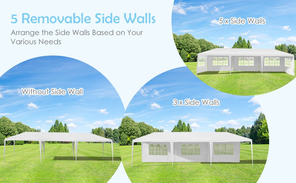 10 x 30 Feet Canopy Tent with 5 Removable Sidewalls for Party Wedding