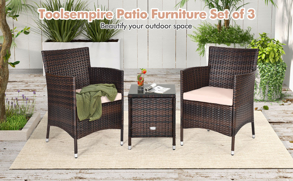 3-Piece Outdoor Wicker Patio Furniture Set with Cushions
