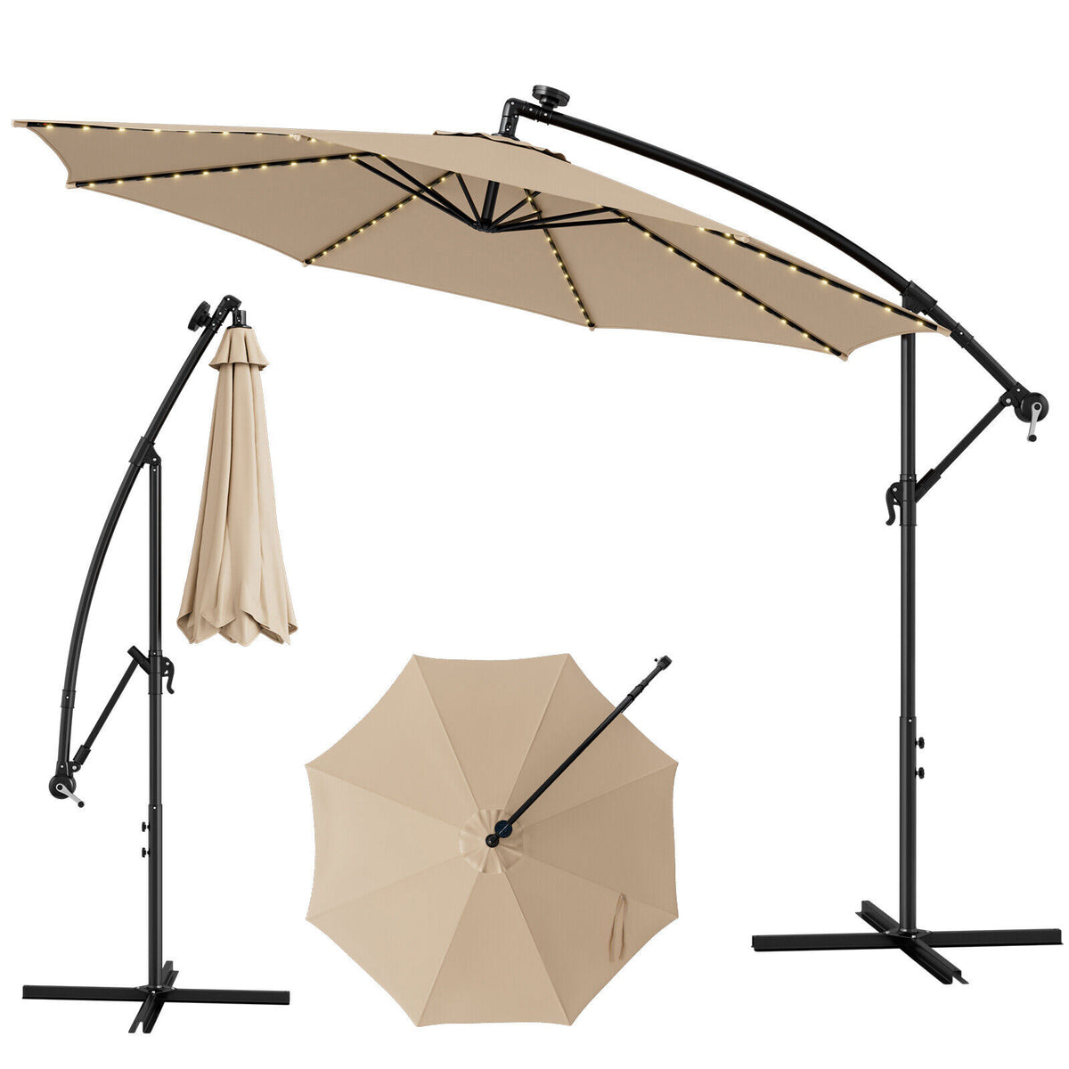 10ft Solar LED Cantilever Patio Umbrella with Lights