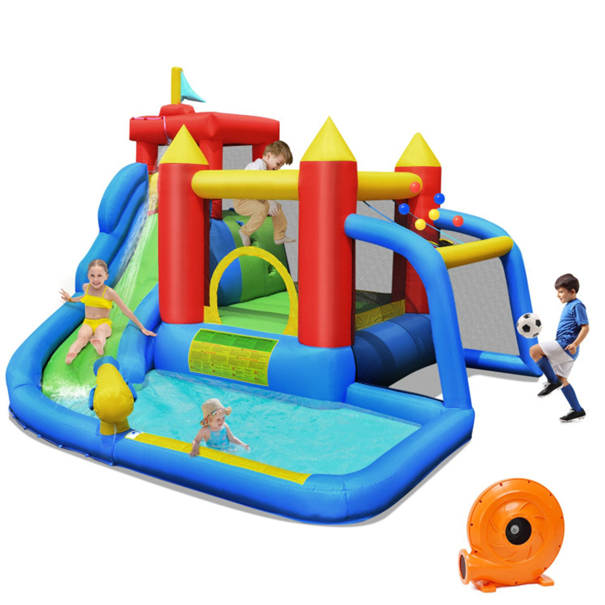 Kids Inflatable Water Bounce House with Slide & Splash Pool