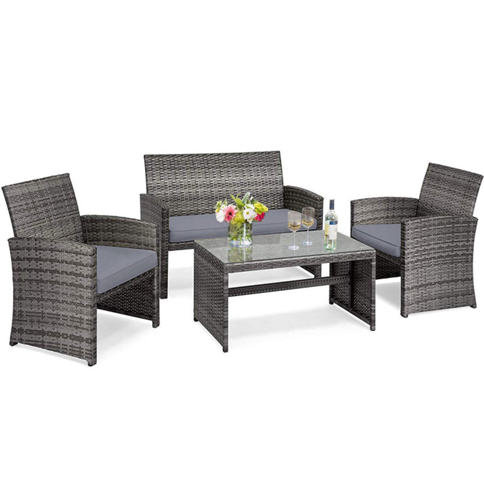 4-Piece Wicker Patio Furniture Set with Coffee Table - Clearance