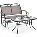 2-Piece Outdoor Glider Loveseat Set with Tempered Glass Table