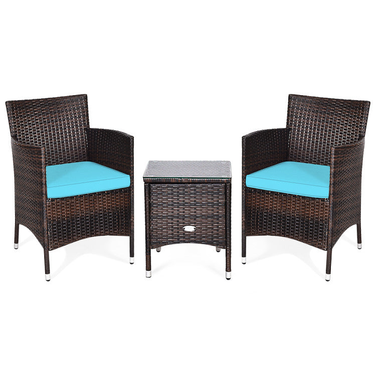 3 Pieces Ergonomic Wicker Patio Conversation Set