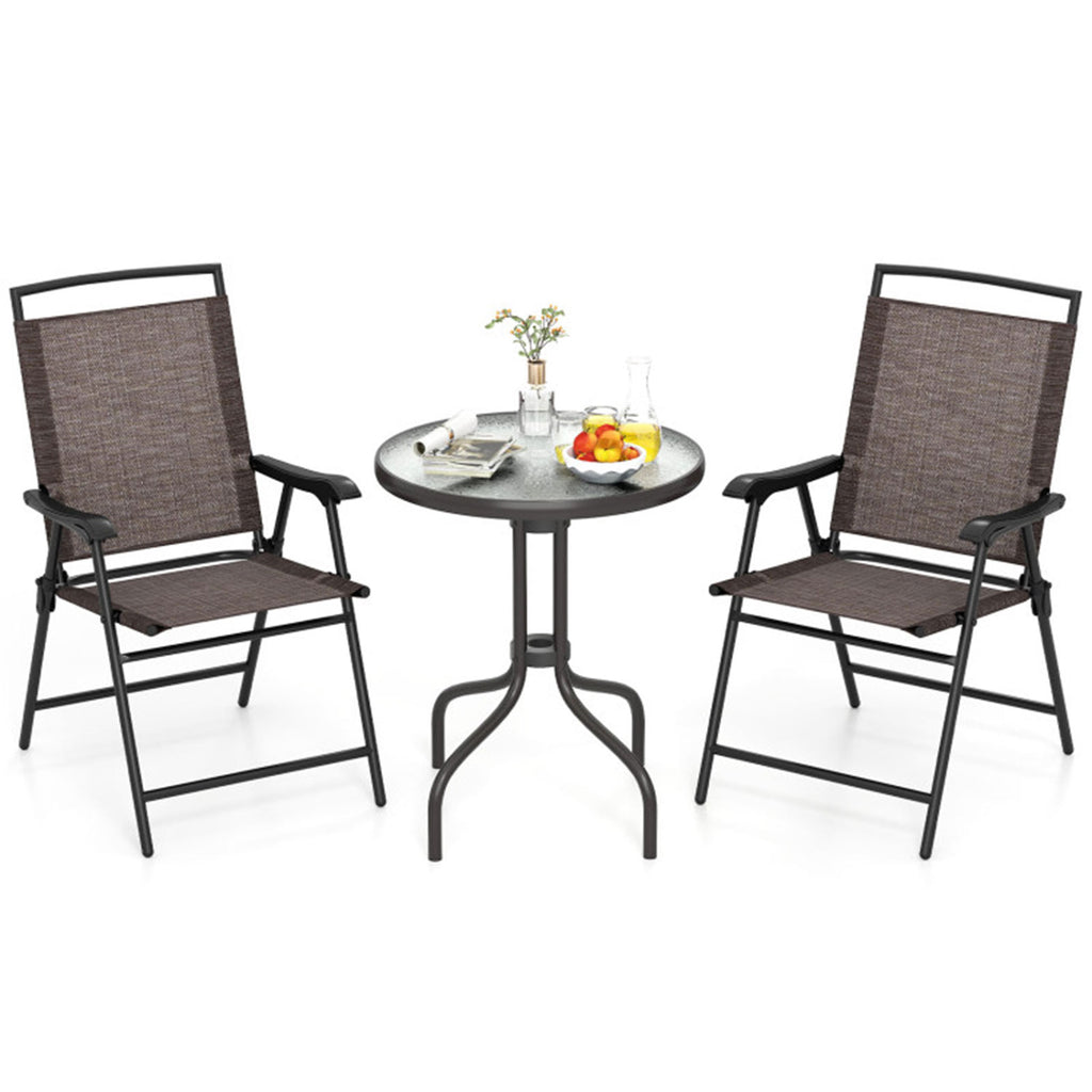 3-Piece Folding Metal Patio Bistro Set with Glass Table