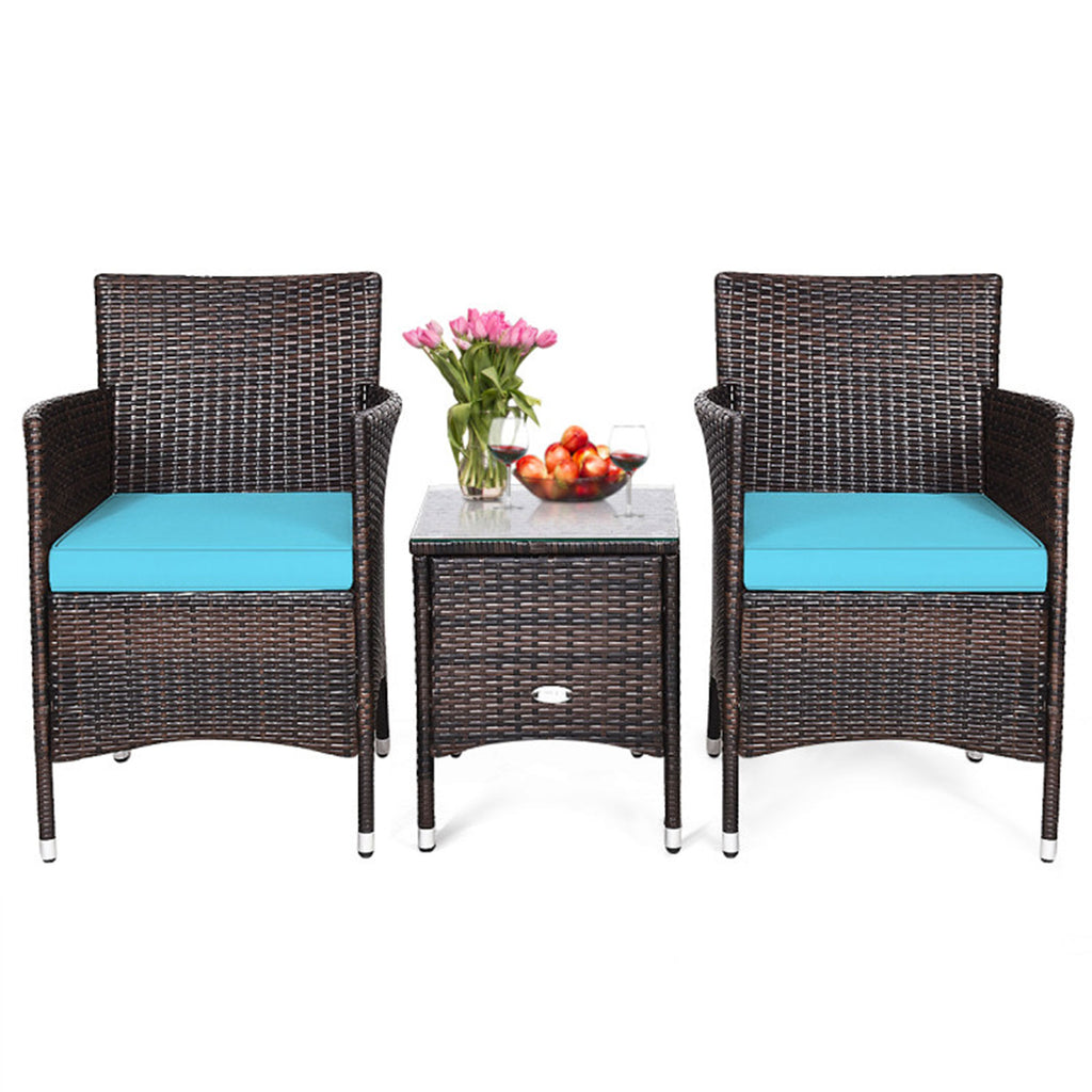 3-Piece Outdoor Wicker Patio Furniture Set with Cushions