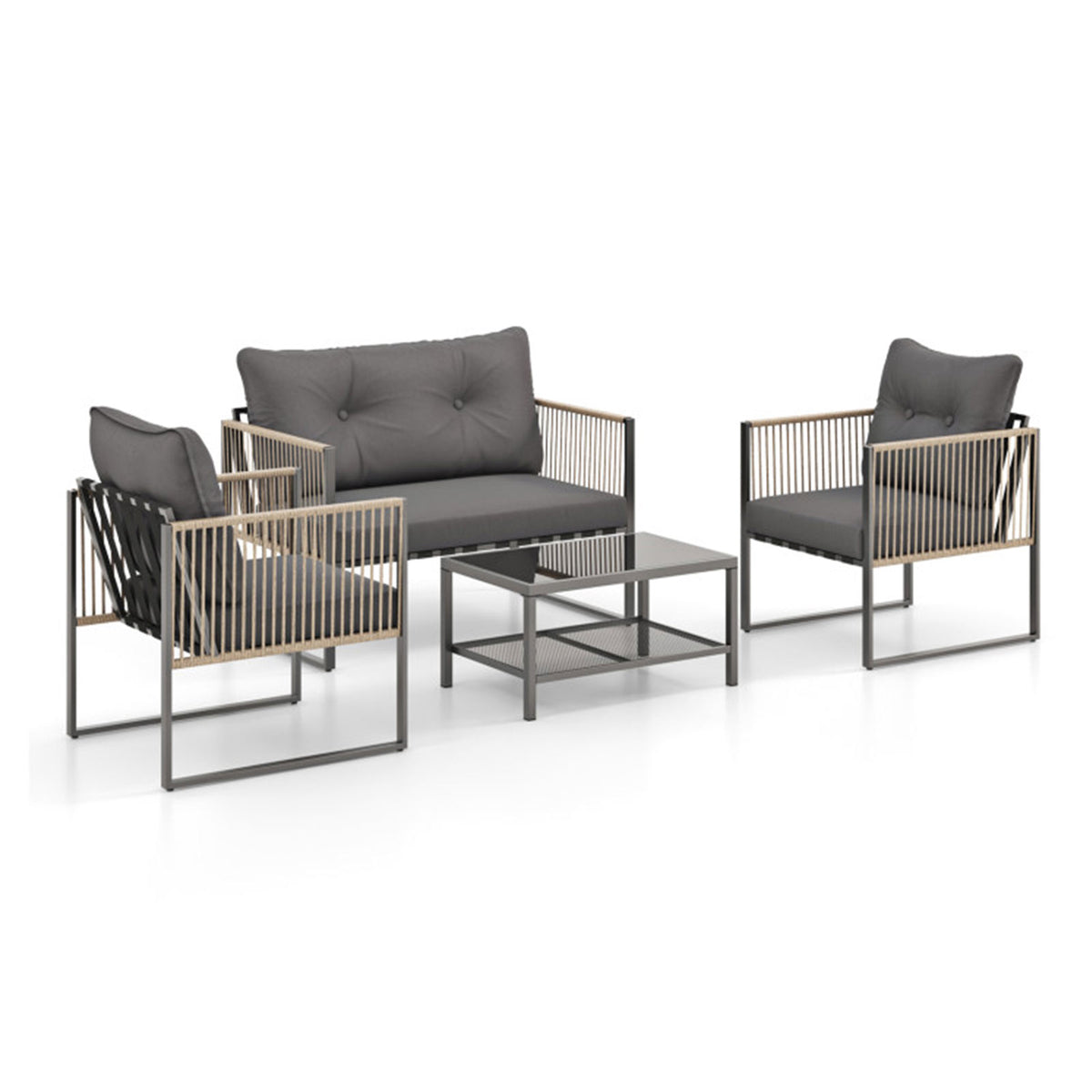 4-Piece PE Wicker Patio Conversation Set with Coffee Table