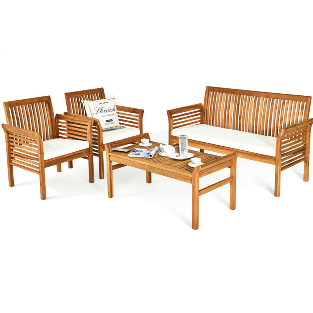 4-Piece Acacia Wood Patio Conversation Set with Coffee Table