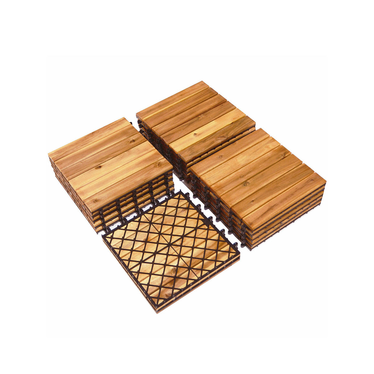 27-Piece 12×12in Acacia Wood Interlocking Deck Tiles