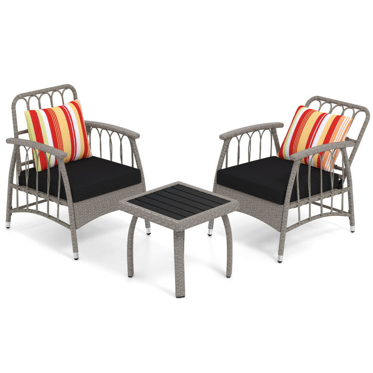 3 Pieces Patio PE Wicker Furniture Set with 5-Level Adjustable Backrest