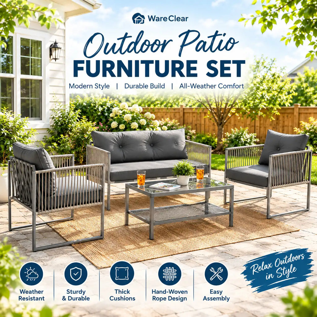 4-Piece PE Wicker Patio Conversation Set with Coffee Table