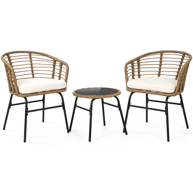 3 Pieces Outdoor Patio Furniture Set with Soft Cushions