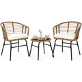 3-Piece PE Wicker Patio Bistro Set with Cushions & Glass Table