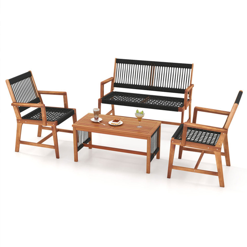 4-Piece Acacia Wood Patio Conversation Set with Coffee Table