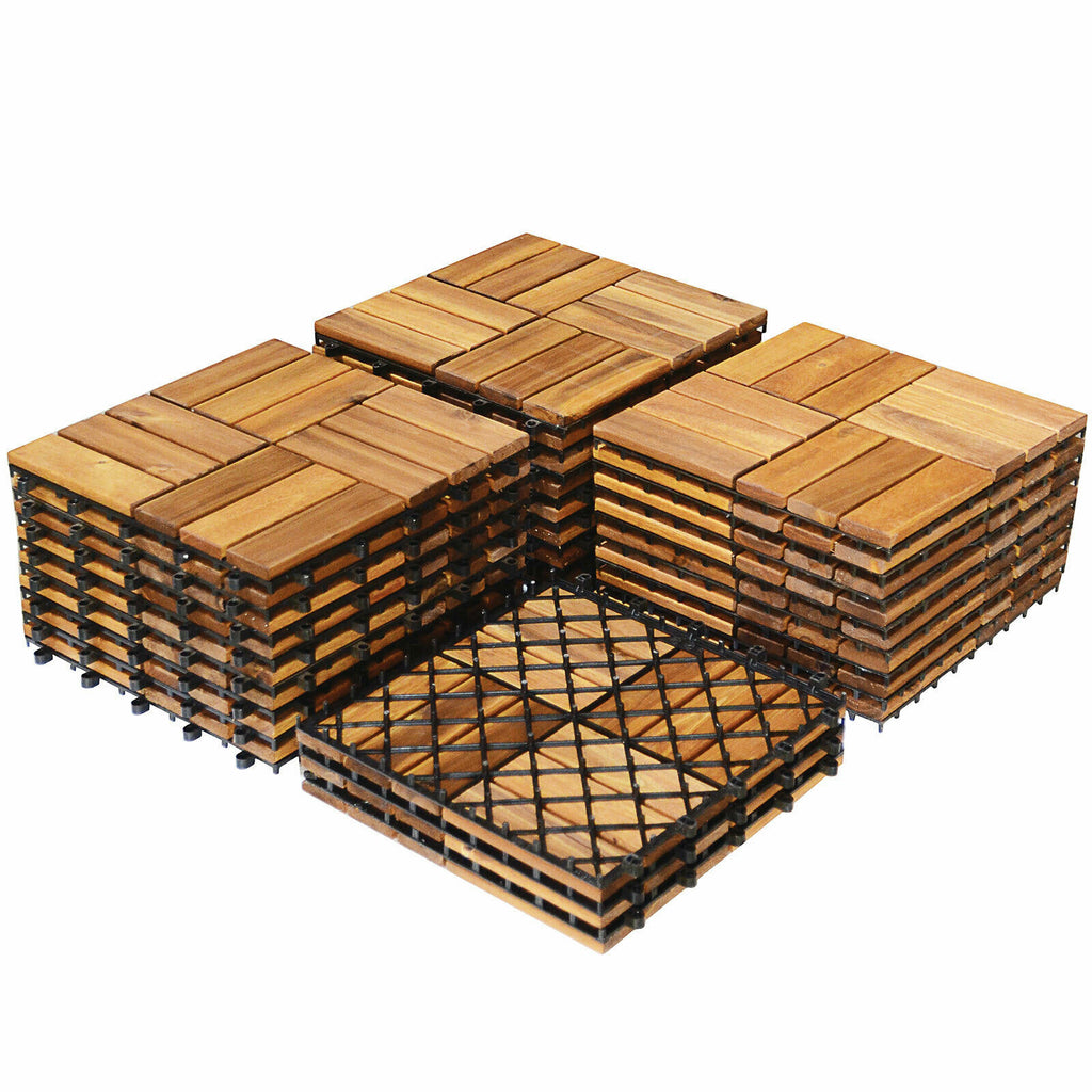 27-Piece 12×12in Acacia Wood Interlocking Deck Tiles