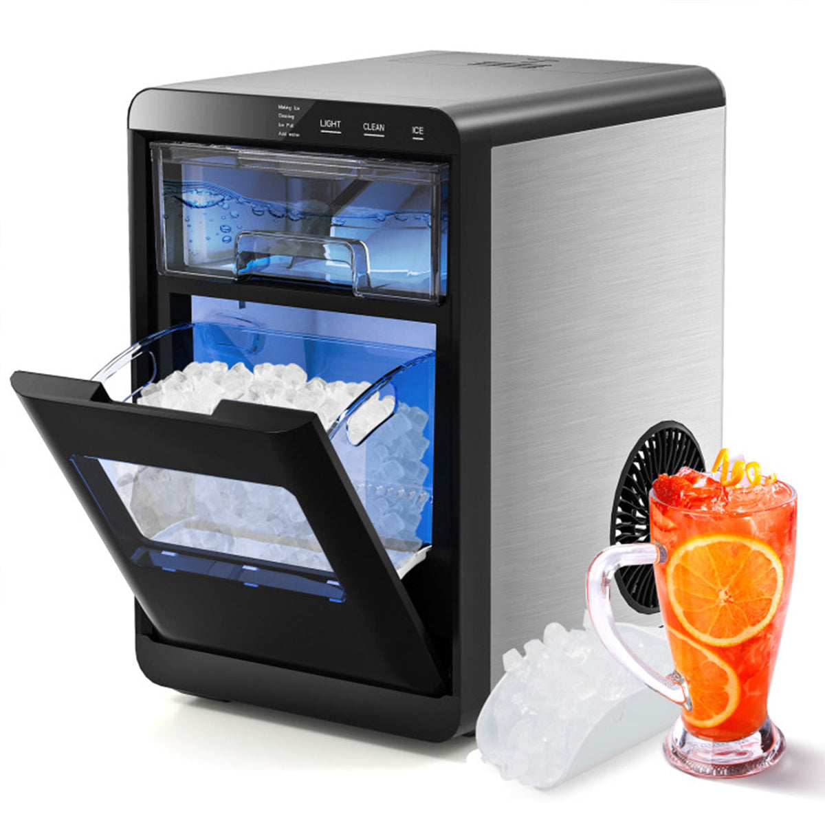 44 lbs/Day Countertop Nugget Ice Maker Soft Chewable Pellet Ice