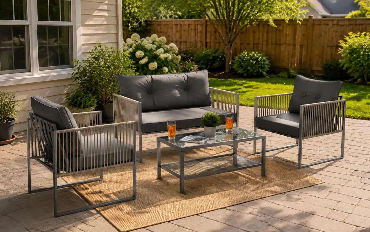 4-Piece PE Wicker Patio Conversation Set with Coffee Table